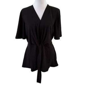 Grace Karin Women’s V-Neck Peplum Bell Sleeve Tie Front Blouse Black M NWT